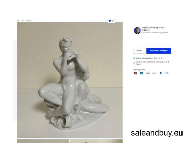 VERKAUFT !!Rörstrand - Faun mit Nymphe, Entwurf Harald Salomon um 1914, 27 cm, mit Platte